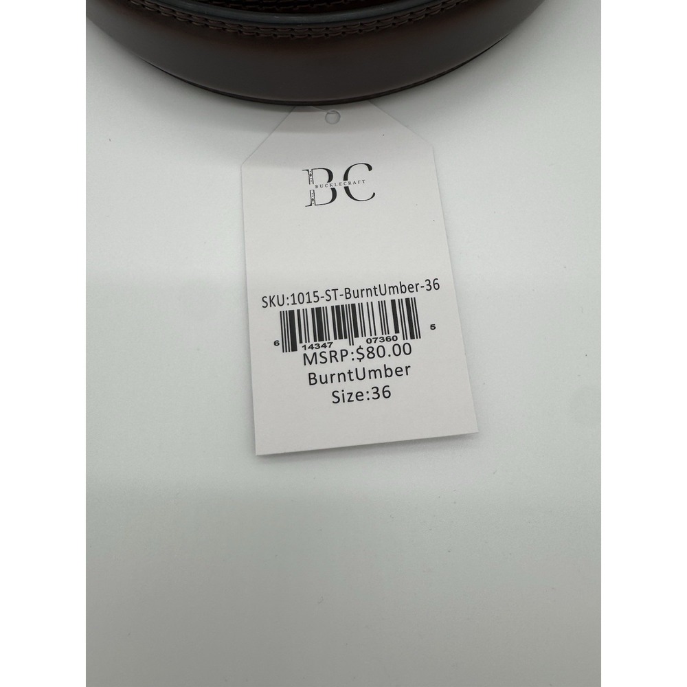 BuckleCraft Men's Burnt Umber Leather Belt Size 36 Brown Dress Casual NWT - Picture 3 of 6